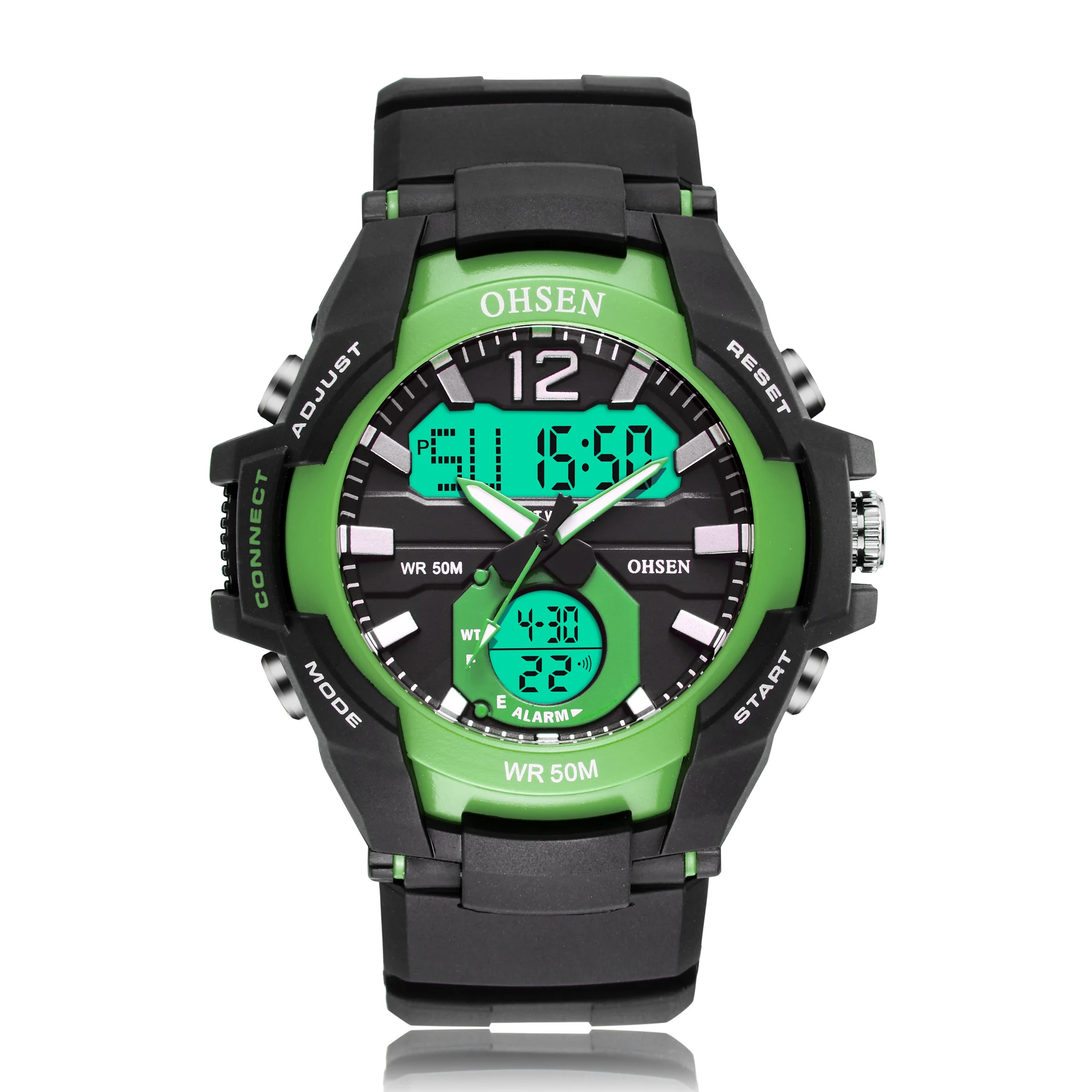 OHSEN Цифровые кварцевые мужские часы reloj hombre 50 м для дайвинга Военный Зеленый