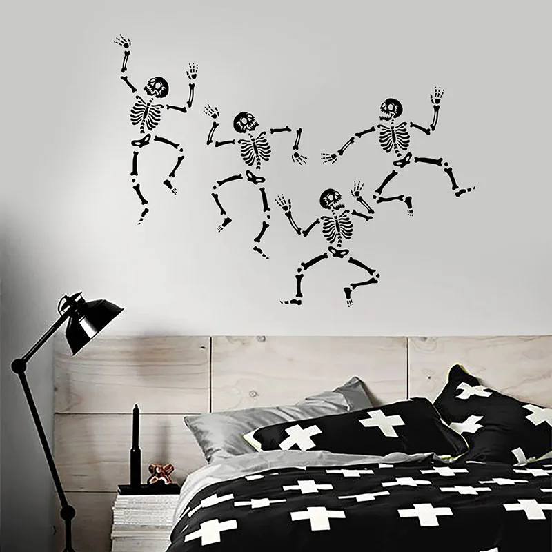 Gothic Style Wall Decal Halloween Skeleton Dance Studio Teens Bedroom Man Cave Home Decor Vinyl Window Stickers Wallpaper Q438