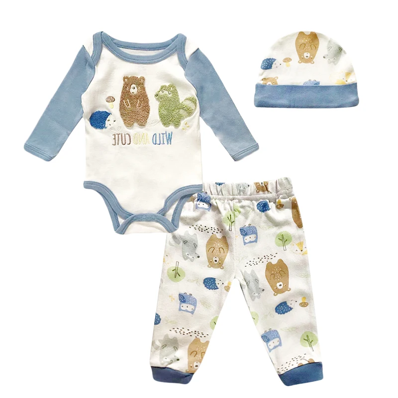

Newborn Baby Boy Clothes Long Sleeve Bodysuit+Long Pants+Hat 3PCS Outfits Set