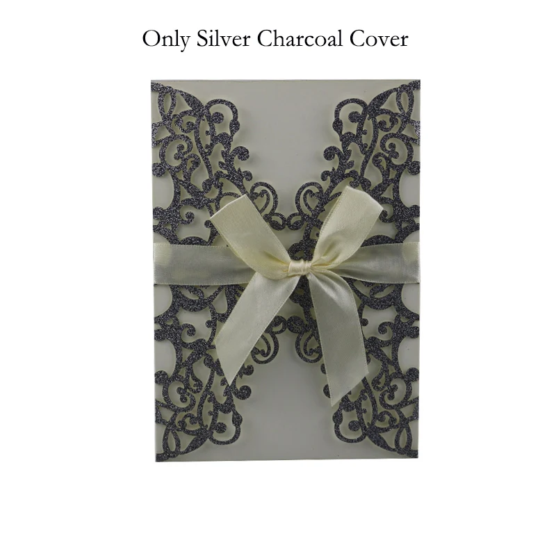 Only Charcoal Cover 1 шт. золотисто-синяя Серебристая блестящая бумага лазерная резка свадебные пригласительные открытки с лентой индивидуальный Свадебный декор вечерние принадлежности - Цвет: Only Charcoal Cover