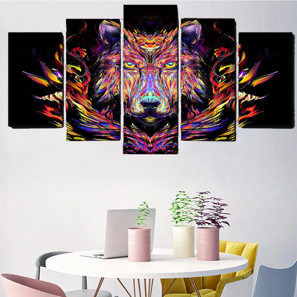 

Wall Art 5 Canvas Painting Panel Color Lion Animal Framework Modern Living Room HD Printed Pictures Modular Poster Home Decor