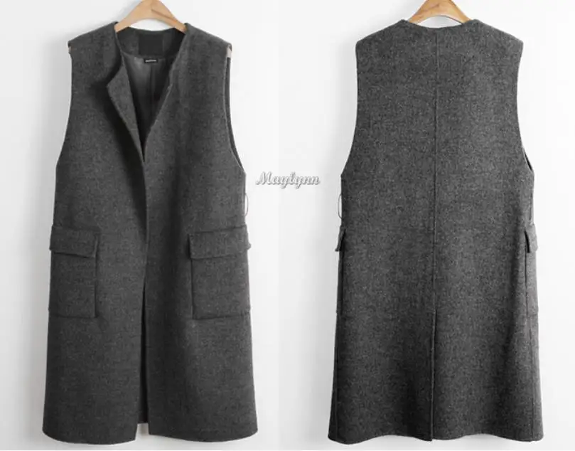 Размера плюс 5XL! Осенне-зимний шерстяной женский жилет средней длины с