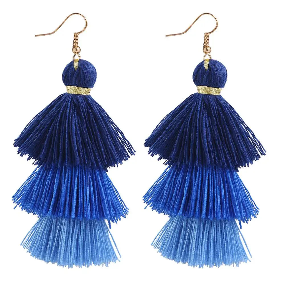 blue-7 Qtian Boho Серьги-кисточки женские длинные висячие серьги для женщин девушек красные синие фиолетовые богемные массивные ювелирные изделия - Окраска металла: blue-7