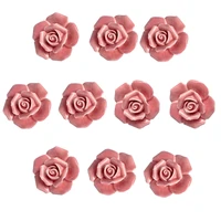 10 pcs ceramic vintage floral rose flower door knobs handle drawer kitchen screws pink
