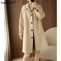 double sided wool coat womens mid length 2021 autumn winter new lapel hepburn style over the knee popular slim high end coat
