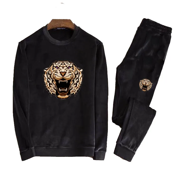 

Men's Velour Velvet Sport Sweatshirt Tracksuit Track Suit Outwear 2PC Jacket Coat Pants Trousers Sets Outfits Tiger Print