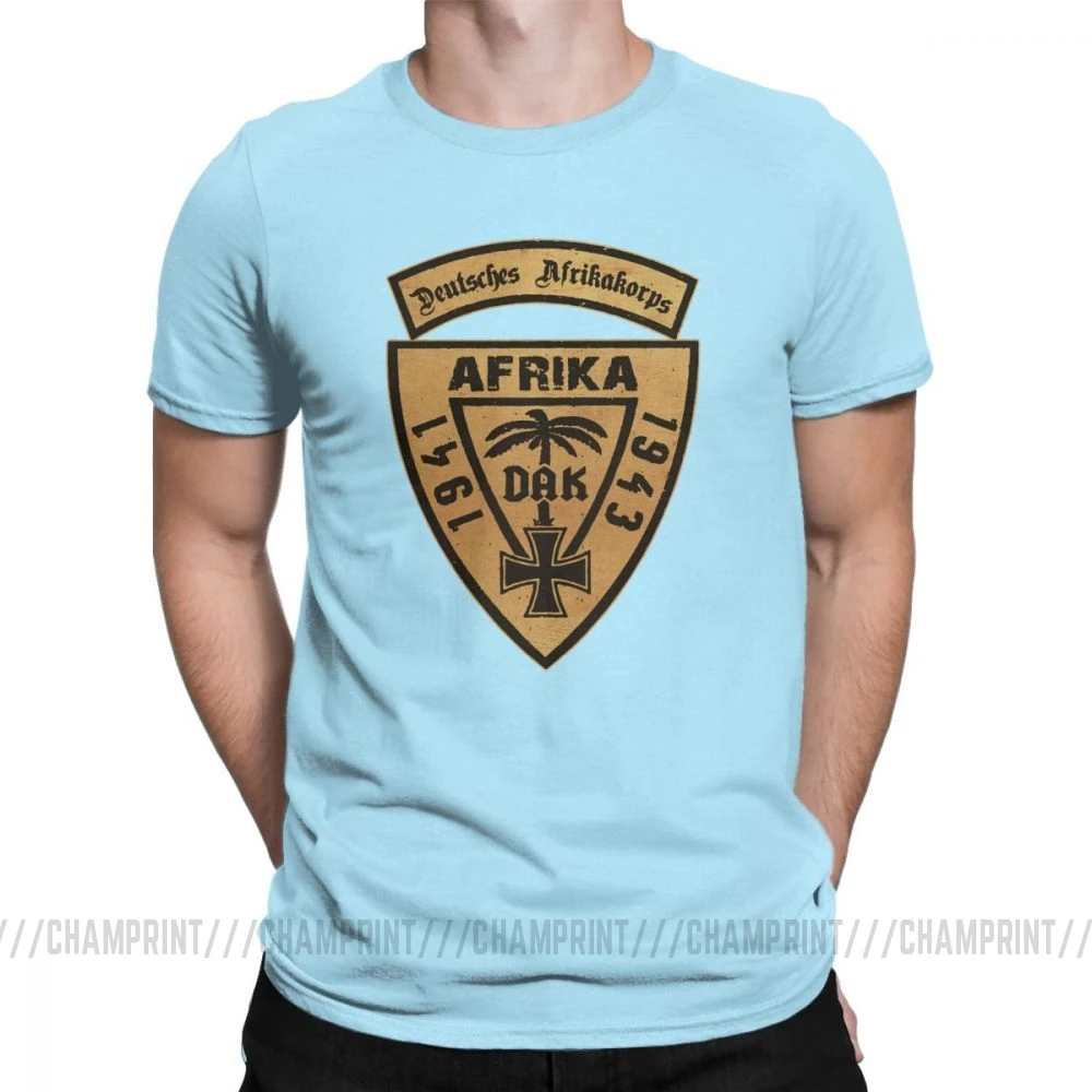 Мужская футболка для отдыха с круглым вырезом, хлопковая Футболка DAK Deutsches Africa 1941-43, футболки с графическим принтом - Цвет: Небесно-голубой