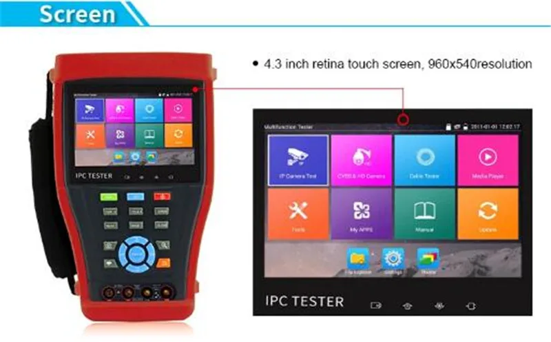 Тестер IP-камеры IPC4300 Plus цифровой мультиметр для CCTV 8 Мп TVI CVI 5 МП AHD SDI H.265 4K |