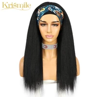 short yaki straight black headband wig daily party travel holidays no gul glueless wig for women make up with 2 free bands