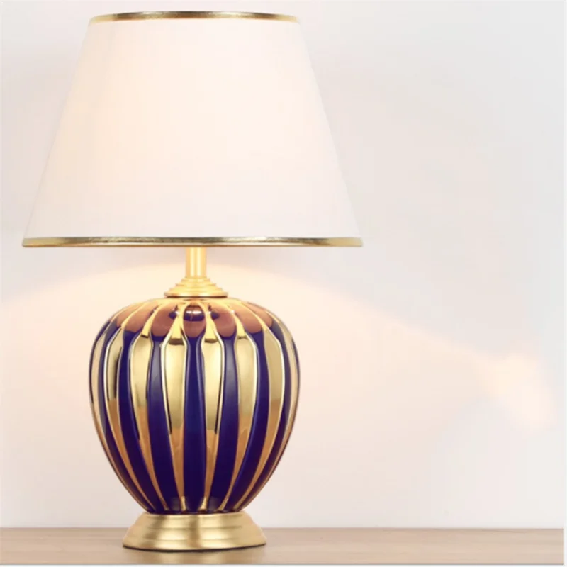 Blue Gold Ceramic Table Lamp Bed Room Foyer Modern Fashion Luxurious Porcelain Desk Reading Light 190179 | Освещение