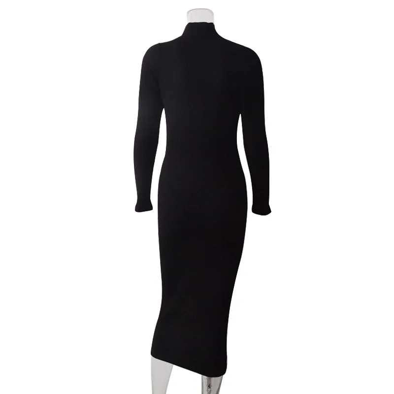 Повседневное трикотажное длинное платье в рубчик женское осеннее элегантное