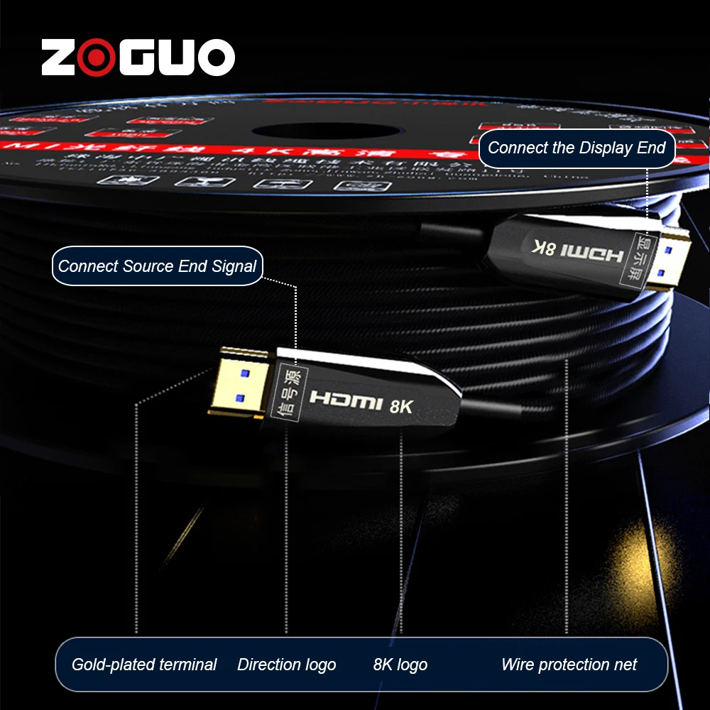 8k60hz optical fiber hdmi cable 2 1 support arc 3d hdr 48gbps male to male for hd tv projector monitor 10m 15m 100m hdmi cable free global shipping