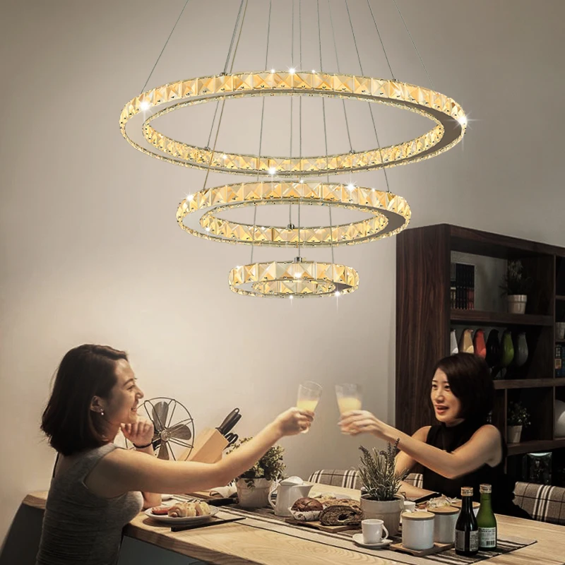 

Remote Control Crystal Modern LED Pendant Lights For Dining Livingroom Stainless steel pendant lamp Cord hanglamp light fixtures