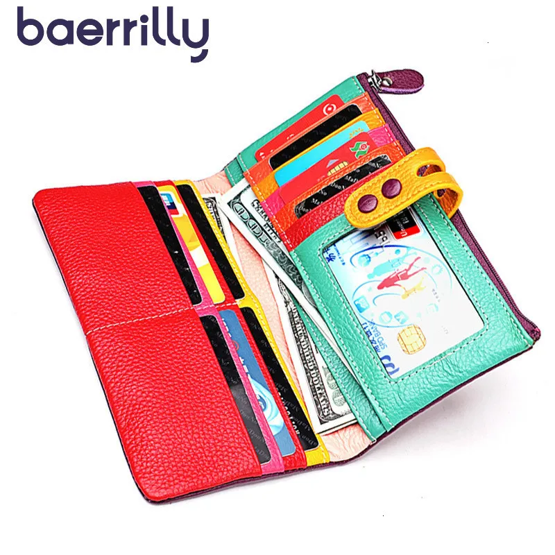 

Fashion Genuine Leather Woman Wallet Purses And Handbags Female Long Clutch Bags Colourful Coin Purse Girl Carteira Feminina