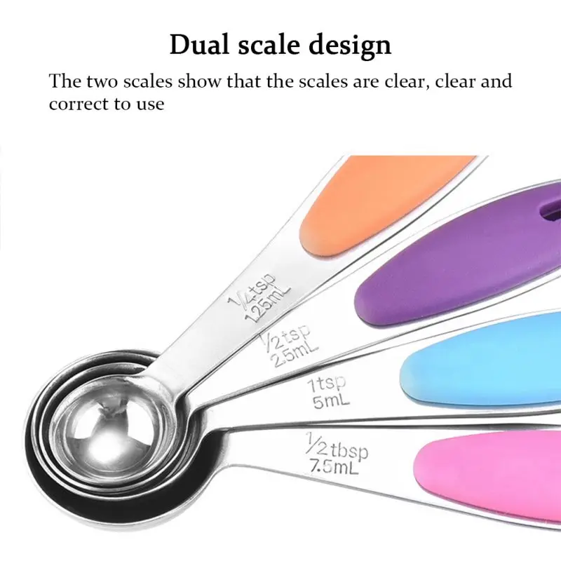 

5/10pcsMeasuring Cups And Spoons Set Stainless Steel With Silicone Handle For Dry And Liquid Ingredients Baking Accessories