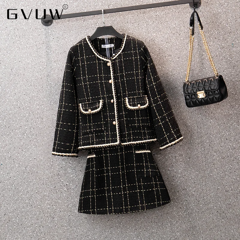 

GVUW Large Women's Wear Early Autumn 2021 Fat Sister New Slim Fashion Age Reduction High-grade Sense Skirt Two-piece Suit KB6883