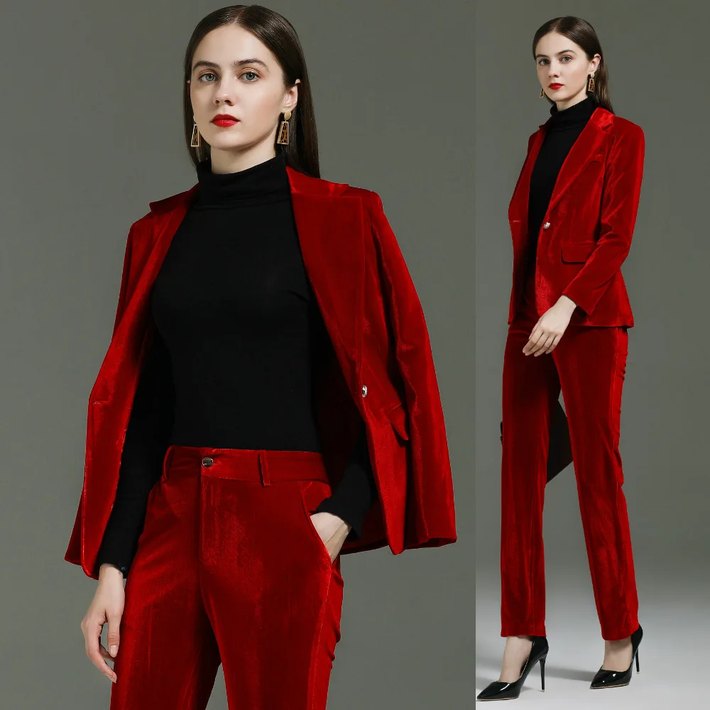 

Velvet suit women jacket and pants set two piece pants set women office attire women professional clothes for women