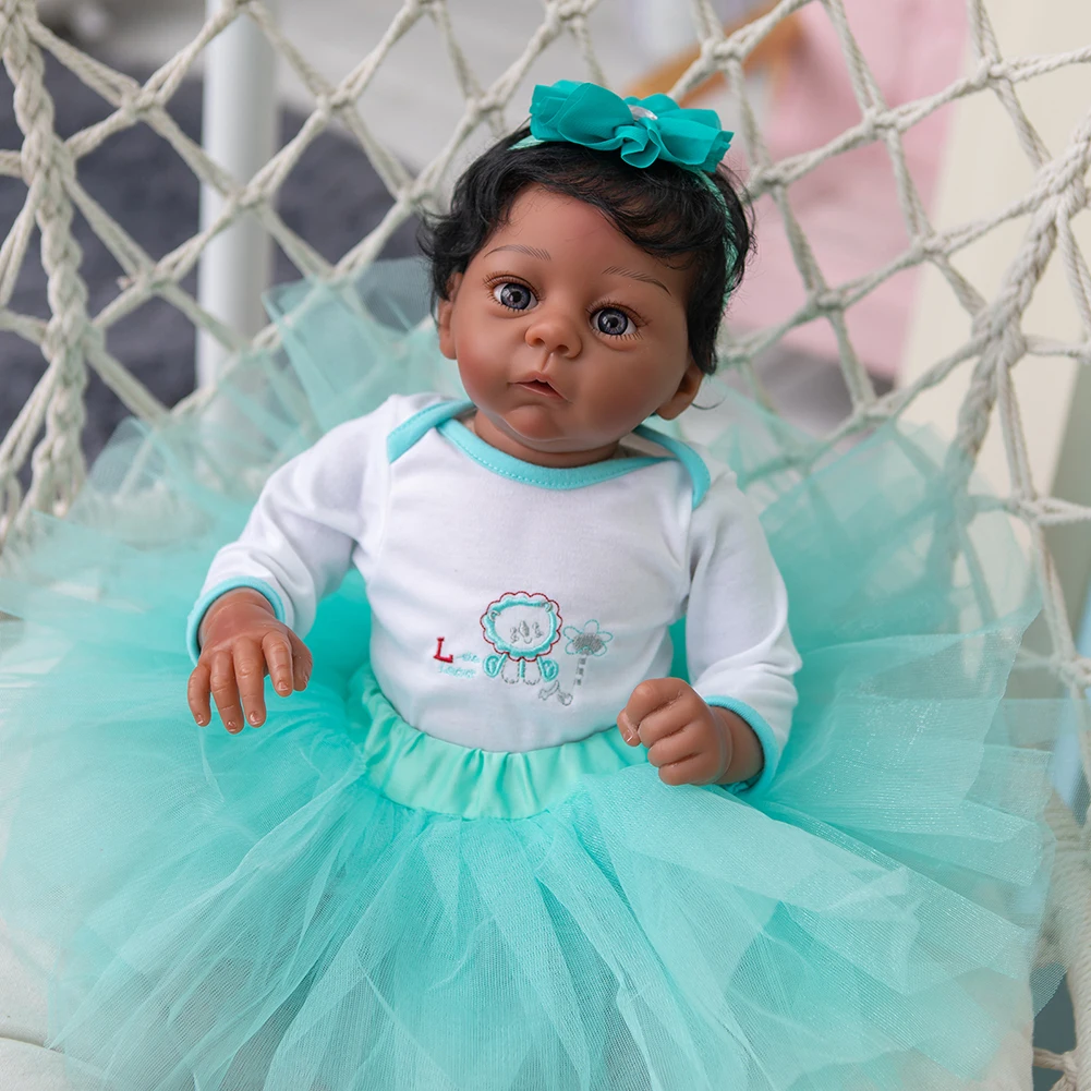 

NPK 55CM Mini Lifelike Reborn Baby Doll Lovely Simulation Doll with Hand-Rooted Hair Realistic Eyes Cute Dressed Kid Gift