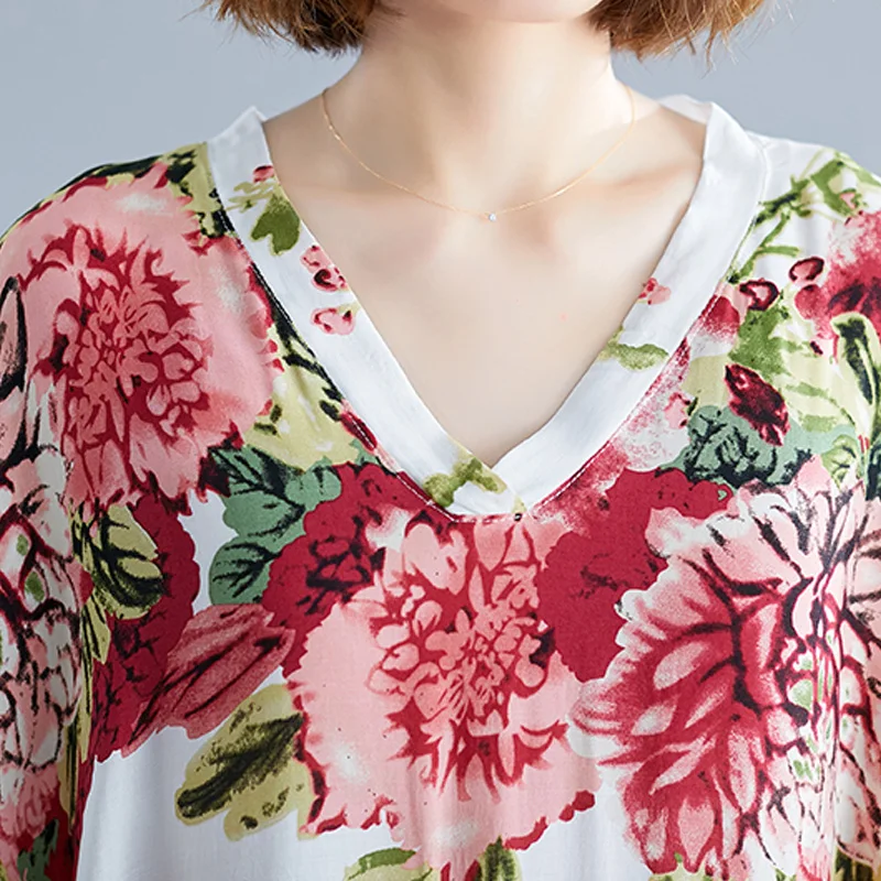 

Plus Size Women Dress Summer Vintage Beach Print Floral Sundress Big Size Female Lady Loose Cotton Maxi Long Dress Vestidos 6XL