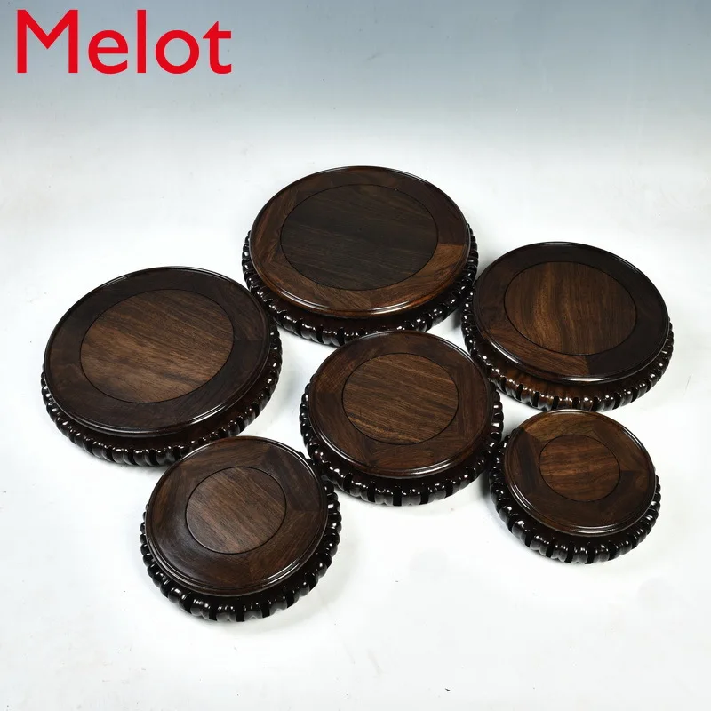 

Carving Crafts Antique Antique Vase Base round Solid Wood Fish Tank and Flower Pot Decoration Base Wooden