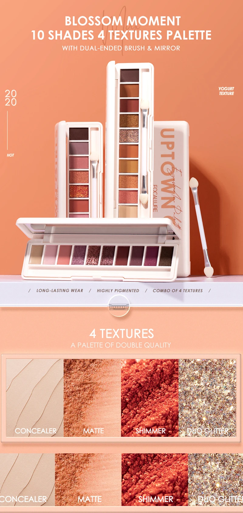 10 оттенков макияж мерцающие тени для век Палетка с дымчатыми оттенками Косметика