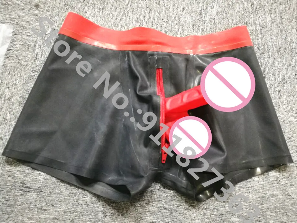 Мужские шорты ручной работы черные с красным Фетиш латекса каучука передней