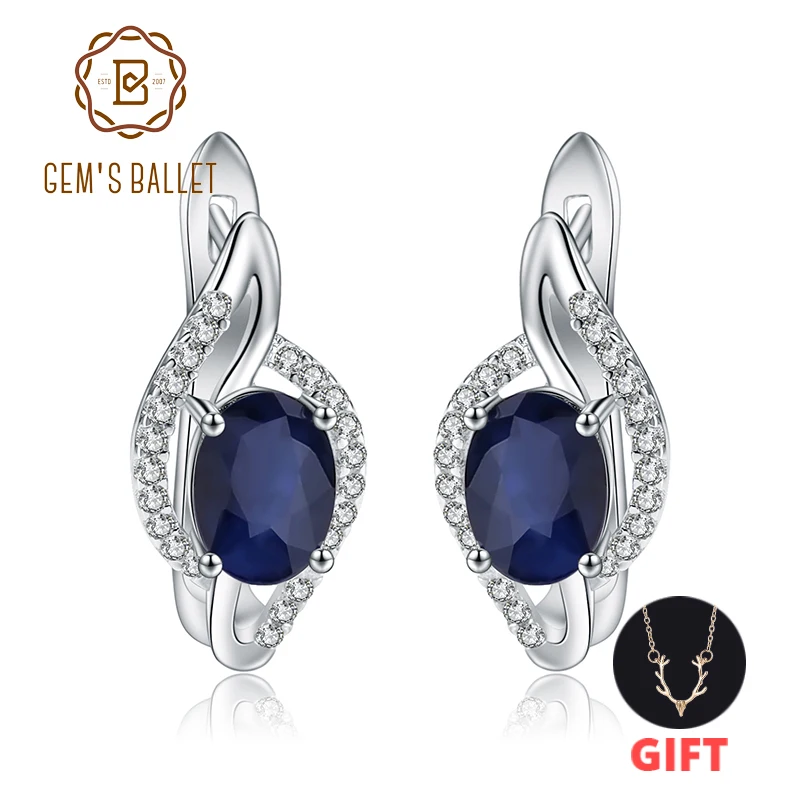 GEM'S BALLET 3.32Ct натуральные серьги с голубым сапфиром, настоящее 925 пробы, серебряные серьги-гвоздики с драгоценными камнями для женщин, хорошее ювелирное изделие