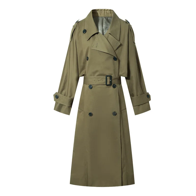 LUZUZI плащ хаки Пальто Повседневная Женская Длинная Верхняя одежда свободная для