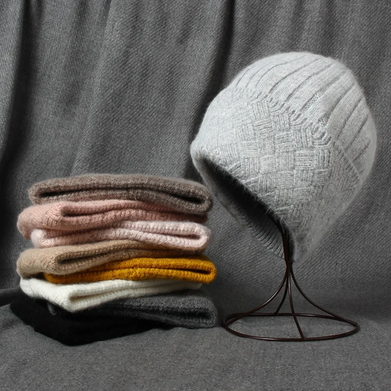 

VISROVER 9 colorways strip rabbit fur woman winter hat best matched autumn winter beanies Warm soft bonnet skullies Gift