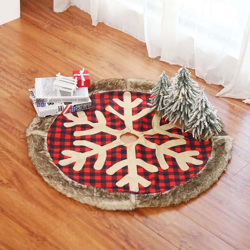 Рождественская елка юбка 90 см большая клетчатая Снежинка с толстым плюшевым