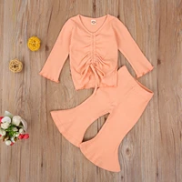 2pcs newborn baby girls clothes set solid color long sleeve puulover top and flare pant outfit autumn set 0 3years