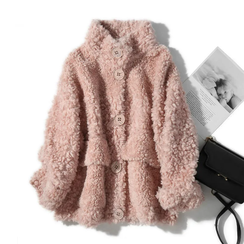 

Women 2020 Winter New Fashion Real Sheep Fur Coat Female Thick Warm Teddy Coats Genuine Granular Sheep Shearling Outerwear A33