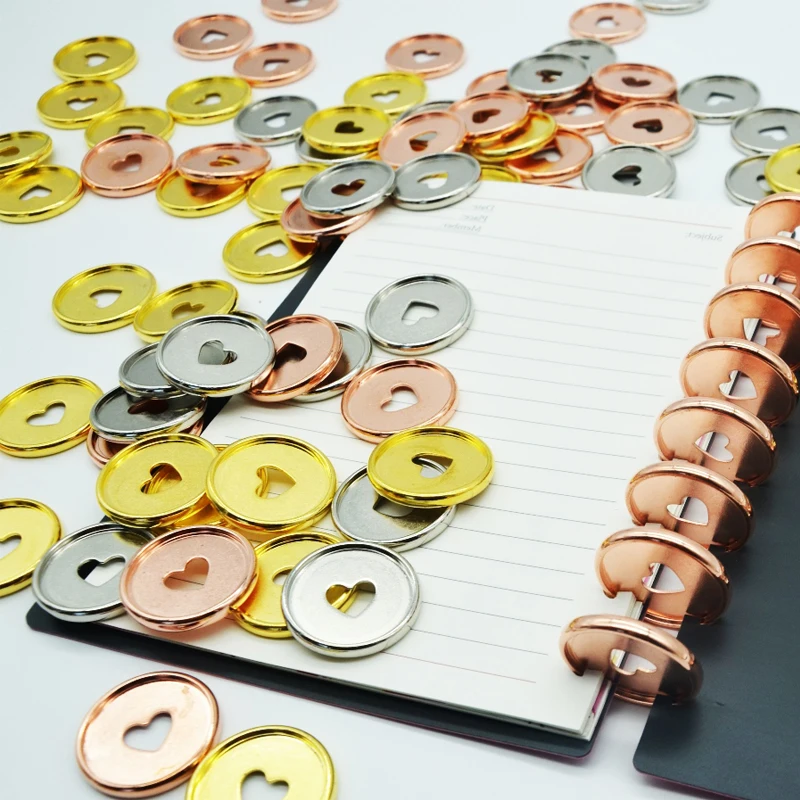 

1pc Rose Gold Heart Binder Mushroom Hole Button Notepad Plastic Loose-leaf Coil Plastic Buckle DIY Binder Office Supplies