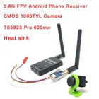 5,8G FPV приемник UVC видео Downlink OTG VR Android телефон + 5,8G 600mw передатчик пусковая установка + CMOS 1000TVL камера с теплоотводом