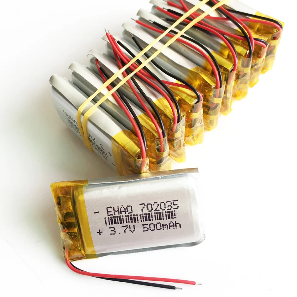 

10 pcs 3.7V 500mAh 702035 Lithium Polymer Li-Po Rechargeable DIY Battery For Mp3 MP4 MP5 GPS PSP Pad mobile cell phone camera