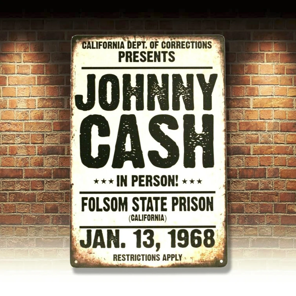 

Johnny Cash Tin Sign Man Cave Vintage Folsom Prison Concert Advertising Style