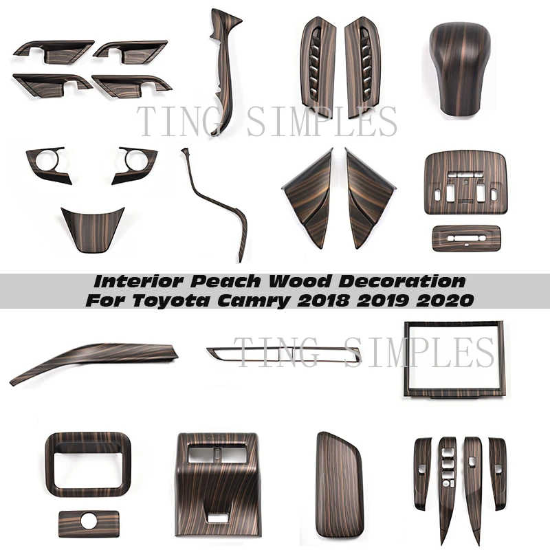 

Car Interior Peach Wood Decoration Accessories For Toyota Camry 2019 2020 Instrument Console Gear Water Cup Cover Air Vent Trims