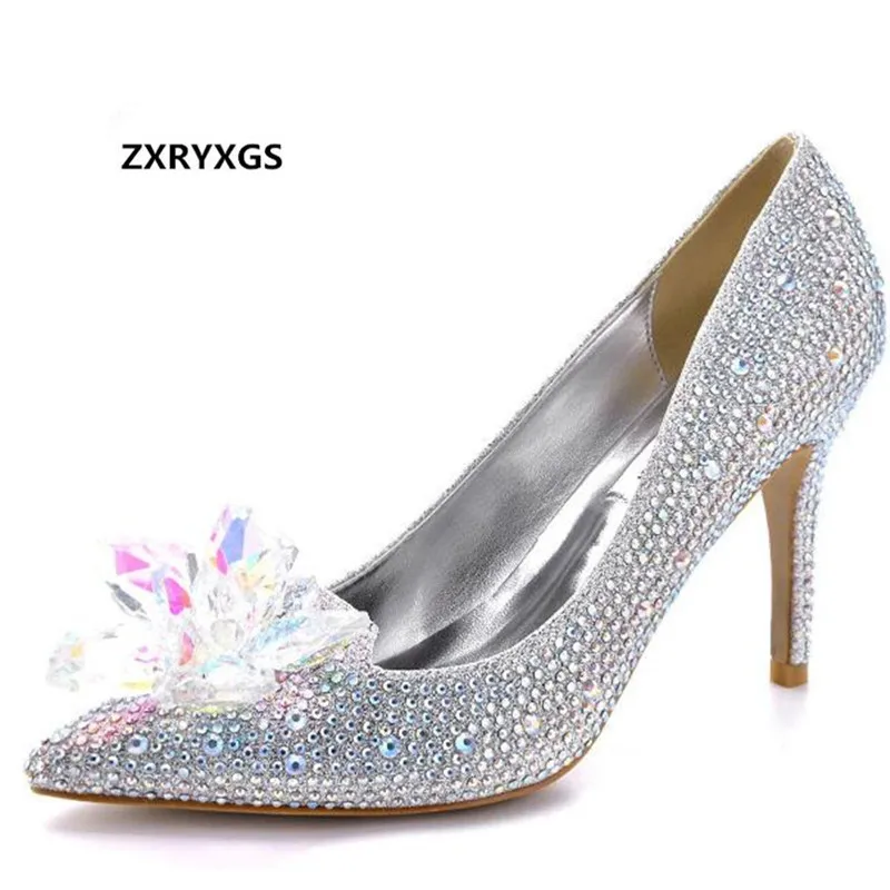 

2019 New Rhinestone Shoes Woman Pointed Fine with High Heels Sexy Shallow Mouth Wedding Shoes Women High Heel Shoes 5 / 7 / 9 Cm
