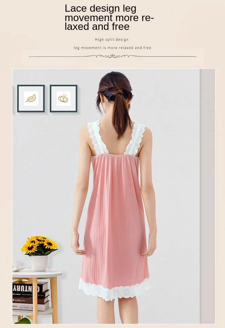 Summer New Style Women's Nightdress with Chest Cushion Comfortable V-neck Sling Nightgown & Sleepstirts Home Clothes Sleepwear