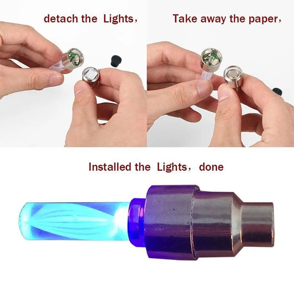 

4pcs Bike Car Motor Wheel Tyre Tire Valves Cap Led Light Spoke Flashing Lamp Sports Bicycle Bike Lamp Cycling Bicycle Spoke#40
