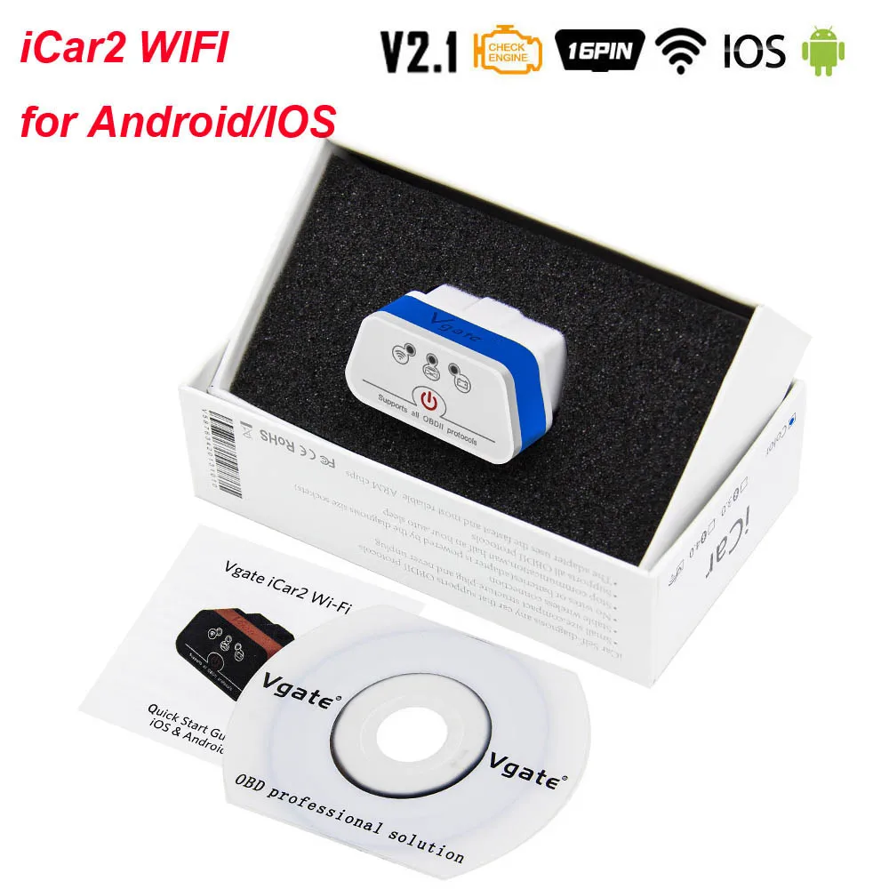 White Blue Vgate iCar2 ELM327 V2.1 OBD2 WI-FI сканер OBD 2 OBD2 ELM327 V2.1 Авто диагностический инструмент Vgate Икар 2 easydiag VS Elm 327 V1.5 - Цвет: White Blue