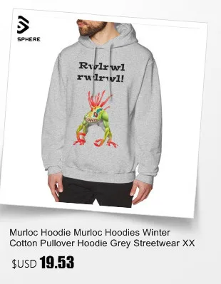 Murloc Толстовка Murloc толстовки Зимний хлопковый пуловер с капюшоном серый уличная XXX мужские с длинным рукавом милые толстовки