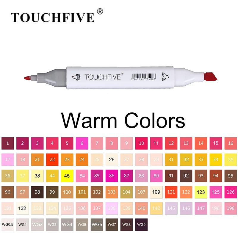 TOUCHFIVE теплые Цвета маркер для рисования двойной наконечник спиртовой основе