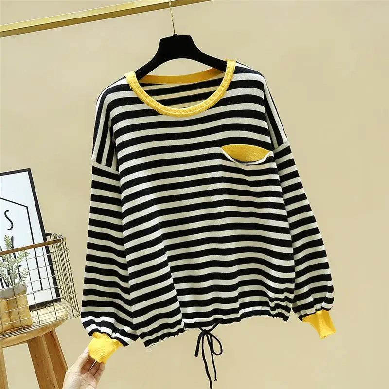 

autumn winter stripe kint women sweater loose casual long sleeve o neck kint patchwork oversized pullover jersey mujer 2020