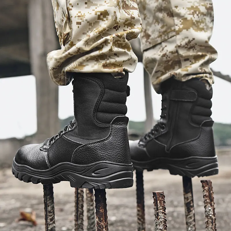 

Oxford Boots Vintage Military Boots Mens High Top Shoes Men's Army Men Sneakers Black Ankle Leather For Safety Hightop