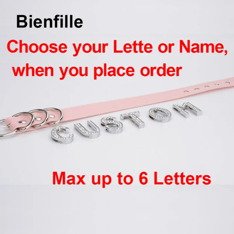 

Handmade Crystal Words Necklace Women Custom Choose Big Letters Choker Pink Punk Gothic PU Leather Collar Choker