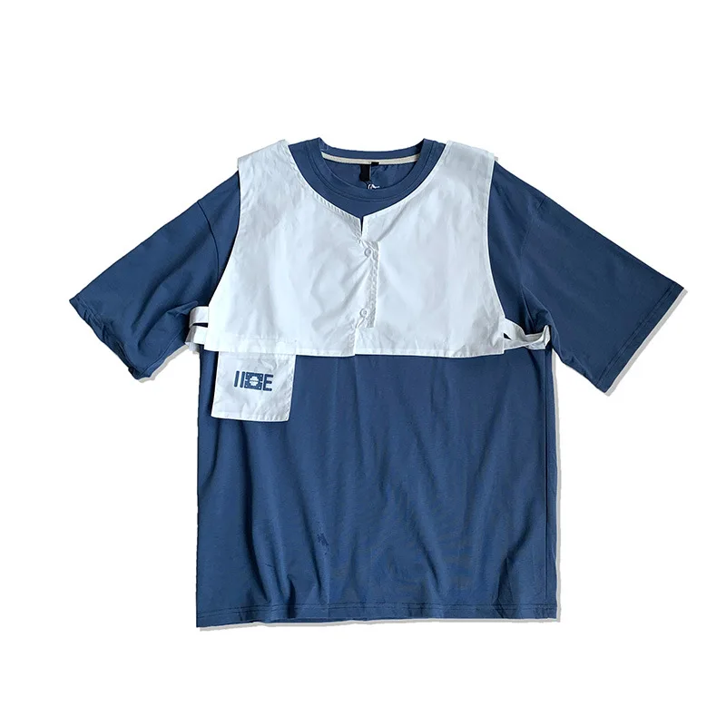 

2021 Summer New Men Splicing Fake two T-shirt male ins Comfortable Loose Short sleeve T-shirt Tops XXL