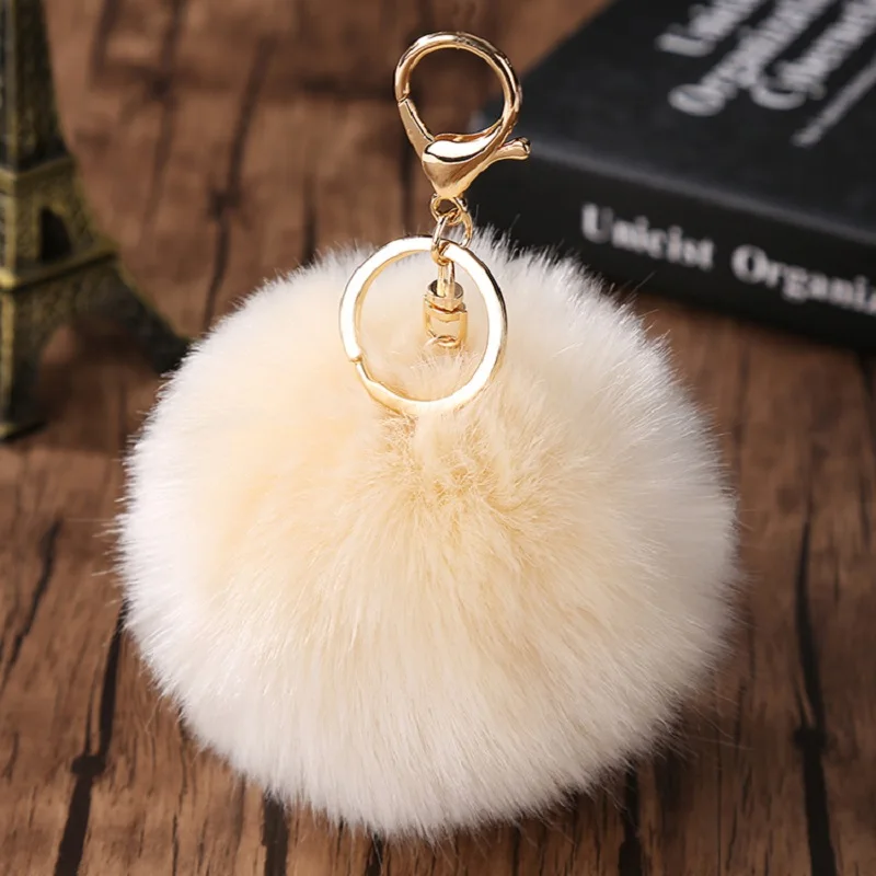 Women Car Key Pendant Faux Rabbit Fur Keychain Girl Cute Plush Ball Bag Charm Ornament Soft PomPom Key Ring Fluffy Puff Ball