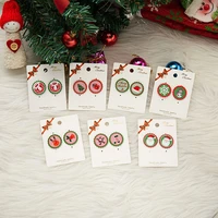 christmas rounded print stud earrings snowman elk snowflake earring for women girls gifts xmas party jewelry earrings
