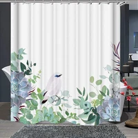 white bali starling bird shower curtain eucalyptus leaves natural frame cactus succulents herbs plant bathroom decor set with 12